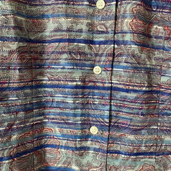 Cotton Floral Blue Paisley Button Front Tailored Blouse Envelōp Jim Smith - Picture 7 of 9